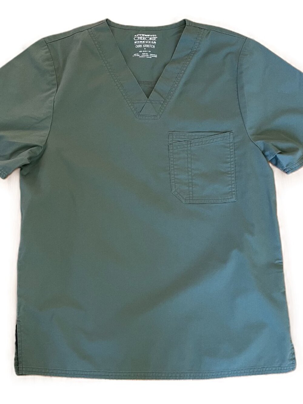 Core Stretch by Cherokee Workwear Men’s V-Neck Solid Scrub Top Sz XS Olive 4743